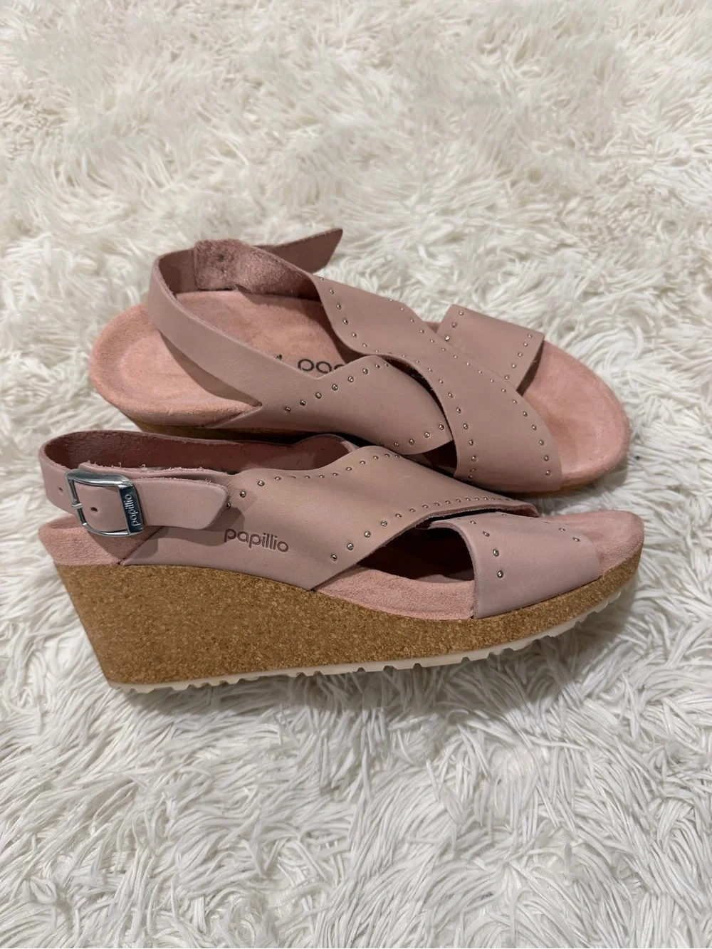 Papillio Birkenstock Samira Rivet Rose Platform Wedge Sandals - Size 39 US 8.5